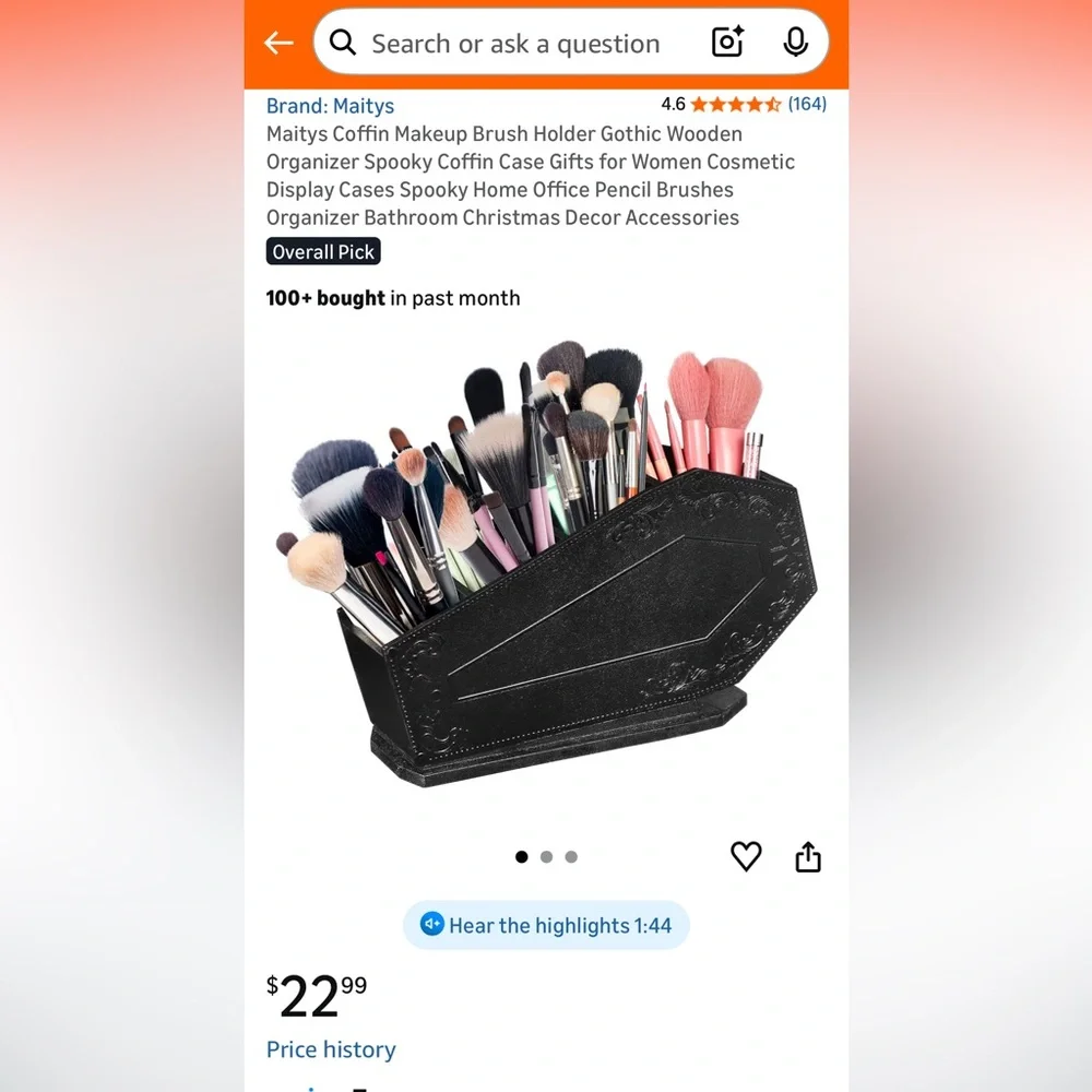 Black Coffin-Shaped Makeup Organizer from Amazon